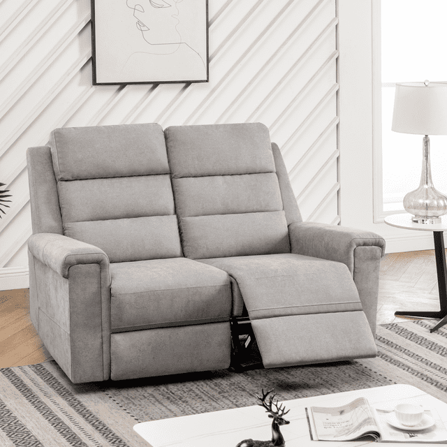Hommow Reclining Loveseat, Manual Upholstered Home Theater Seating, Arm ...