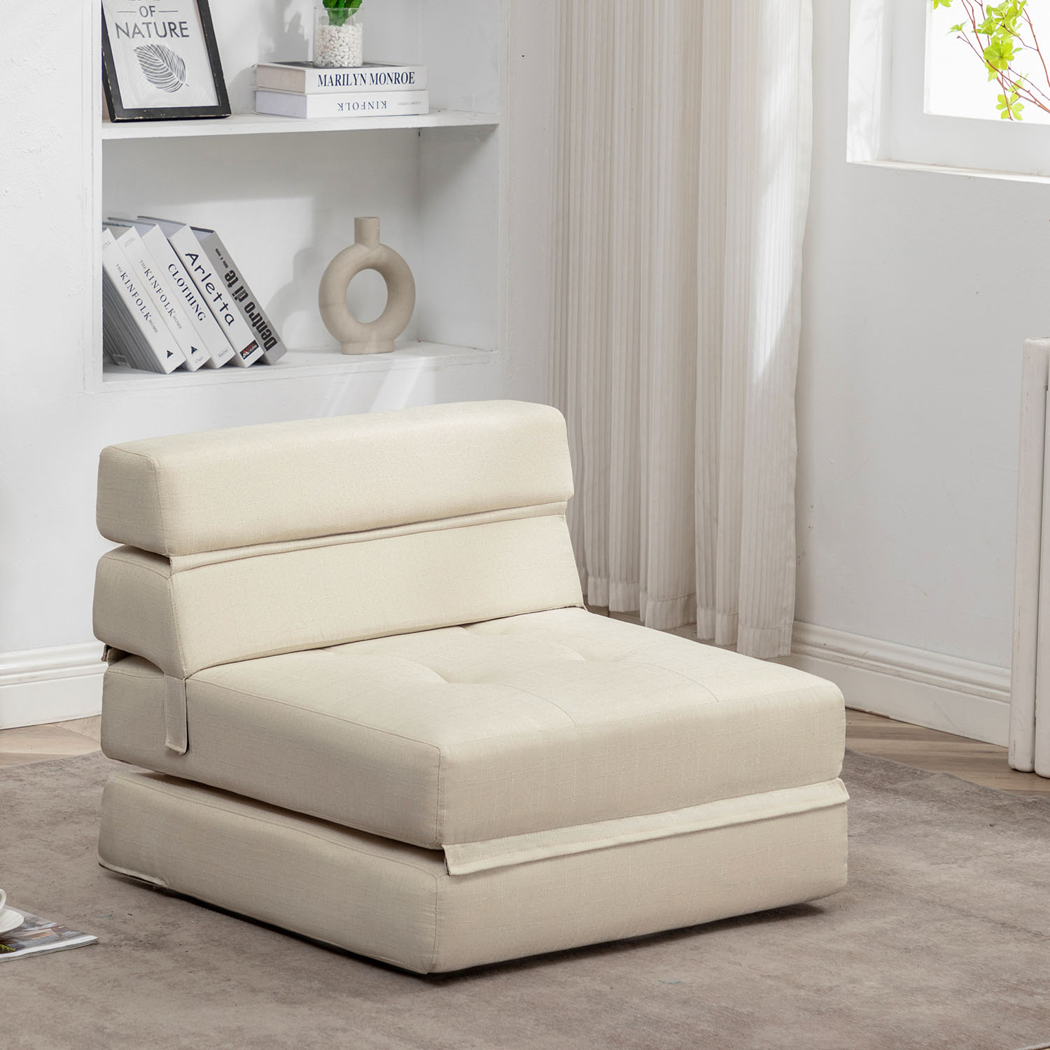 Hommow Triple Fold Down Sofa Bed, Adjustable Floor Couch,Light Grey