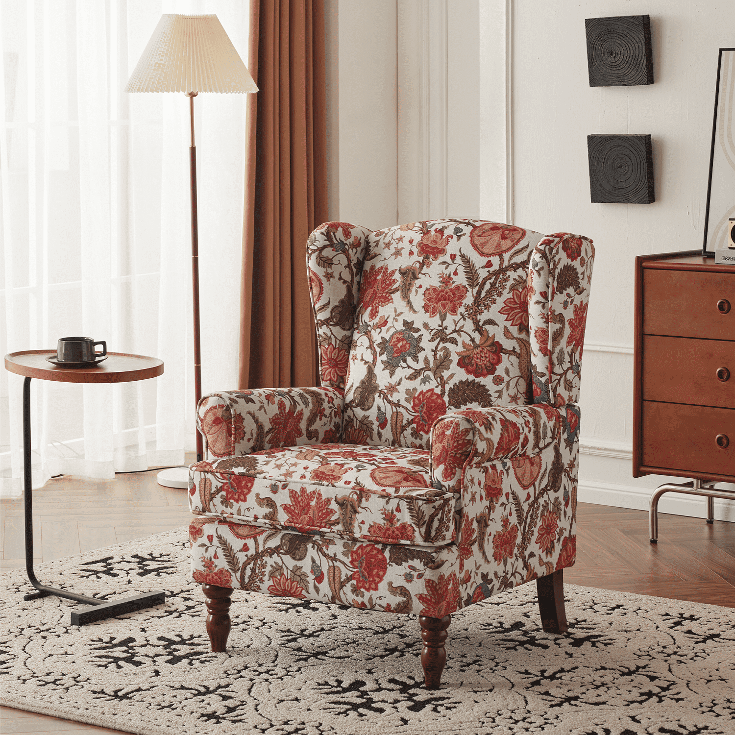 Hommow Upholstered Accent Chair Floral Print Fabric Armchair