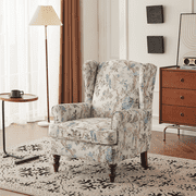 Hommow Vintage Floral Print Upholstered Armchair, White, with Dark Wood Legs
