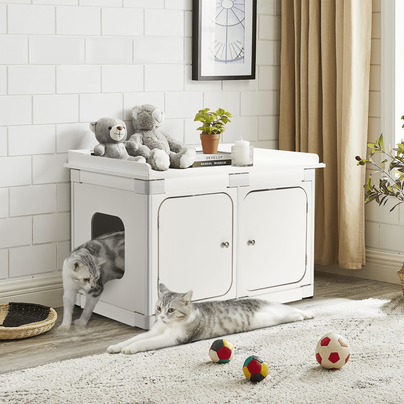 Hommow XLarge Litter Box Enclosure White Nightstand Pet House with