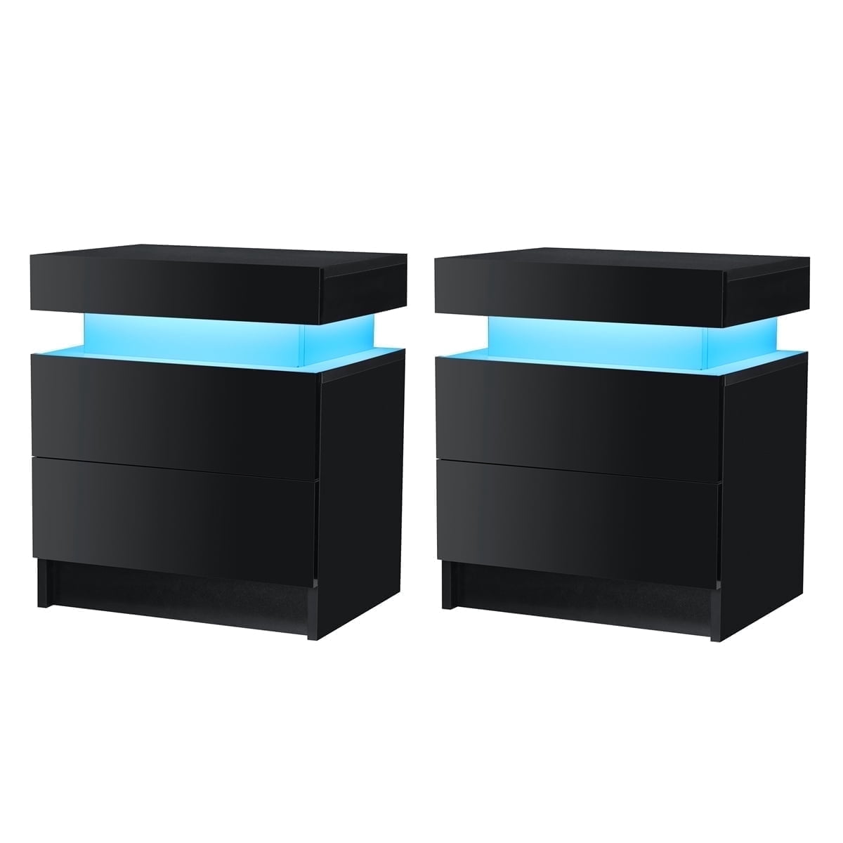Hommpa set of 2 Modern Nightstand with LED Light High Gloss Bedside Tables for Bedroom, Night Stand with 2 Drawer Side Table Cabinet, Black