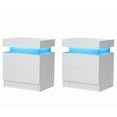 thumbnail image 1 of Hommpa set of 2 Modern Nightstand with LED Light High Gloss Bedside Tables for Bedroom, Night Stand with 2 Drawer Side Table Cabinet, White, 1 of 9