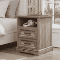 thumbnail image 1 of Hommpa 2 Drawers Farmhouse Nightstand with Charging Station, Rustic Bedside Tbale with Drawers for Bedroom, Vintage End Table with Open Shelf for Living Room,Light Ivory, 1 of 10