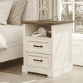 thumbnail image 1 of Hommpa 2 Drawers Farmhouse Nightstand with Charging Station, Rustic Bedside Tbale with Drawers for Bedroom, Vintage End Table with Open Shelf for Living Room, Side Table, White, 1 of 11