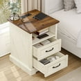 thumbnail image 1 of Hommpa 2 Drawers Farmhouse Nightstand with Charging Station, Rustic Bedside Tbale with Drawers for Bedroom, Vintage End Table with Open Shelf for Living Room, Side Table, White, 1 of 11