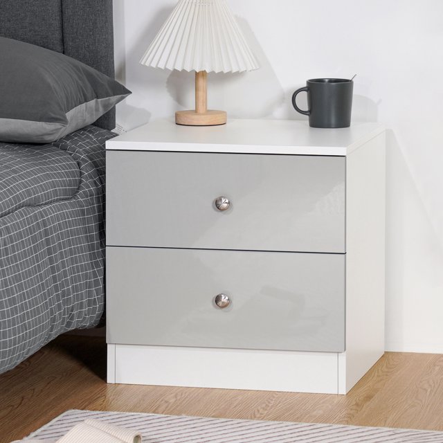 Hommpa 2 Drawers Nightstand High Gloss Bedside Table, Modern Night