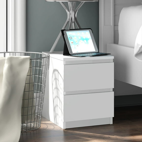 Hommpa 2 Drawers Nightstand for Bedroom, Bedside End Table Organizer, Small Night Stand, Wooden White Finish 17.7" x 13.8" x 18.5"