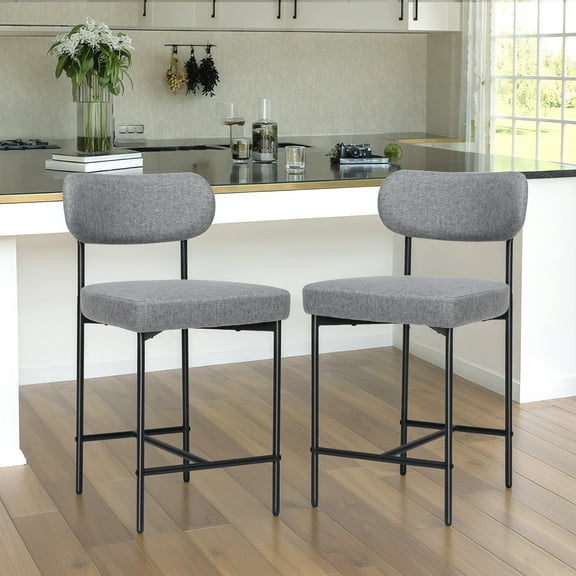 Hommpa Bar Stools Chairs Set of 2, 24" Gray Fabric Kitchen Counter Stools with Curved Back and Footrest, Fabric Counter Height Bar Chair for Kitchen Island