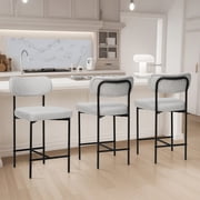 Hommpa Bar Stools Chairs Set of 3, 24" Beige Fabric Kitchen Counter Stools with Curved Back and Footrest, Fabric Counter Height Bar Chair for Kitchen Island