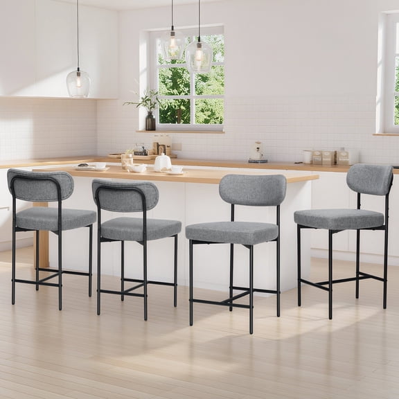 Hommpa Bar Stools Chairs Set of 4, 24" Gray Fabric Kitchen Counter Stools with Curved Back and Footrest, Fabric Counter Height Bar Chair for Kitchen Island
