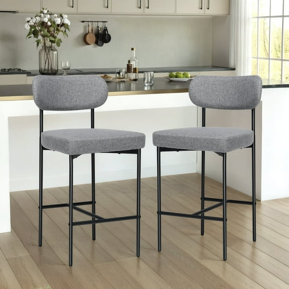 Hommpa Bar Stools Chairs Set of 2, 26" Gray Fabric Kitchen Counter Stools with Curved Back and Footrest, Fabric Counter Height Bar Chair for Kitchen Island