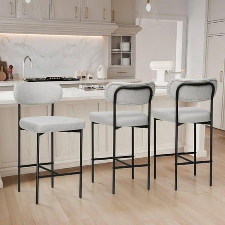 Hommpa Bar Stools Chairs Set of 3, 26" Beige Fabric Kitchen Counter Stools with Curved Back and Footrest, Fabric Counter Height Bar Chair for Kitchen Island