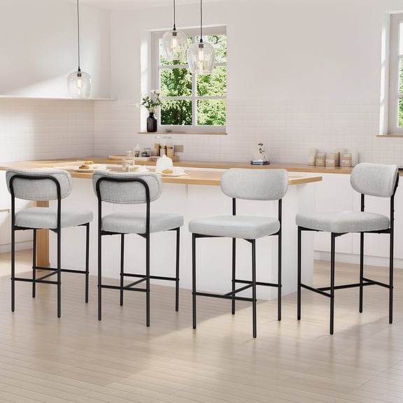 Hommpa Bar Stools Chairs Set of 4, 26" Beige Fabric Kitchen Counter Stools with Curved Back and Footrest, Fabric Counter Height Bar Chair for Kitchen Island