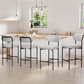 Hommpa Bar Stools Chairs Set of 4, 26" Beige Fabric Kitchen Counter Stools with Curved Back and Footrest, Fabric Counter Height Bar Chair for Kitchen Island