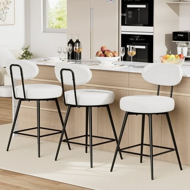 Hommpa Boucle Swivel Bar Stools Set of 3 with Back Upholstered Counter Height 26" Modern Bar Chairs with Metal Frame & Footrest 360° Swivel Dining Pub Chairs for Kitchen Island