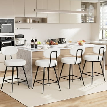 Hommpa 26" Swivel Bar Stools Set of 4 with Back Upholstered Counter Height Modern Boucle Bar Chairs with Metal Frame & Footrest 360° Swivel Dining Pub Chairs for Kitchen Island
