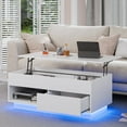 thumbnail image 1 of Hommpa 40'' Lift Top Coffee Table with LED Lights Modern High Gloss End Table with Rising Top, Hidden Storage Drawer & Open Shelf, 1 of 13