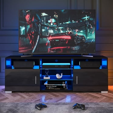 Hommpa 57'' TV Stand for TVs up to 65" Media Console Gaming Entertainment Center Living Room TV Cabinet with RGB LED Lights and Glass Shelves