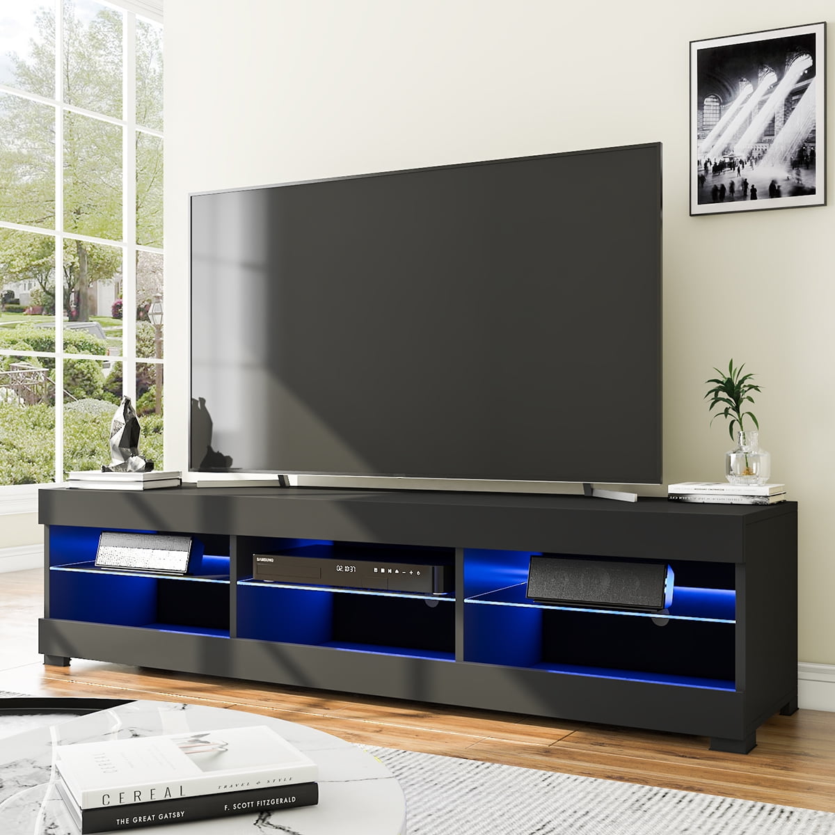 Black led entertainment sale center