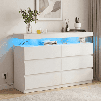 white modern dresser walmart Fanral 6 Drawers Dresser Fluted Dresser for Bedroom,Wooden Chest of Drawers Modern Dresser for Closet,White Dresser, Adult Unisex, Size: Large