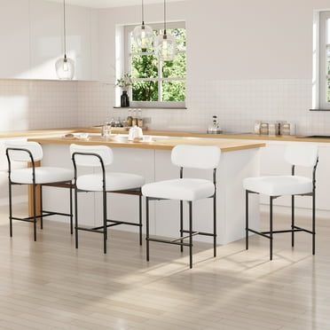 Hommpa Bar Stools Set of 4 with Back & Footrest 26" Counter Height Barstools Boucle Bar Chairs Modern Pub Chairs White Plush for Kitchen Island Bistro Coffee Shop Mid Back