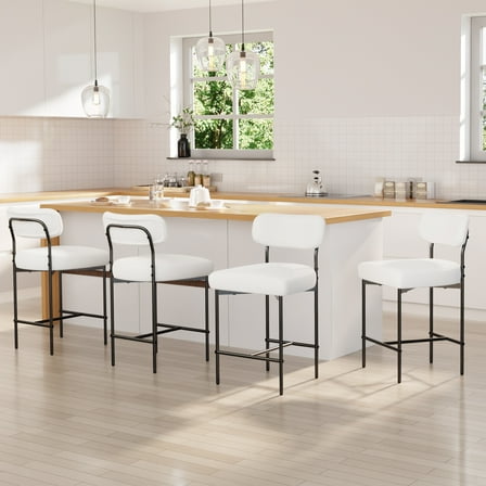 Hommpa Bar Stools Set of 4 with Back & Footrest 26" Counter Height Barstools Boucle Bar Chairs Modern Pub Chairs White Plush for Kitchen Island Bistro Coffee Shop Mid Back