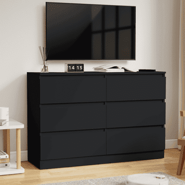 Hommpa Black 6 Drawers Dresser for Bedroom, Chest of Drawers TV Stand Dresser for Closet, Wooden Modern Storage Cabinet for Women Living Room Furniture