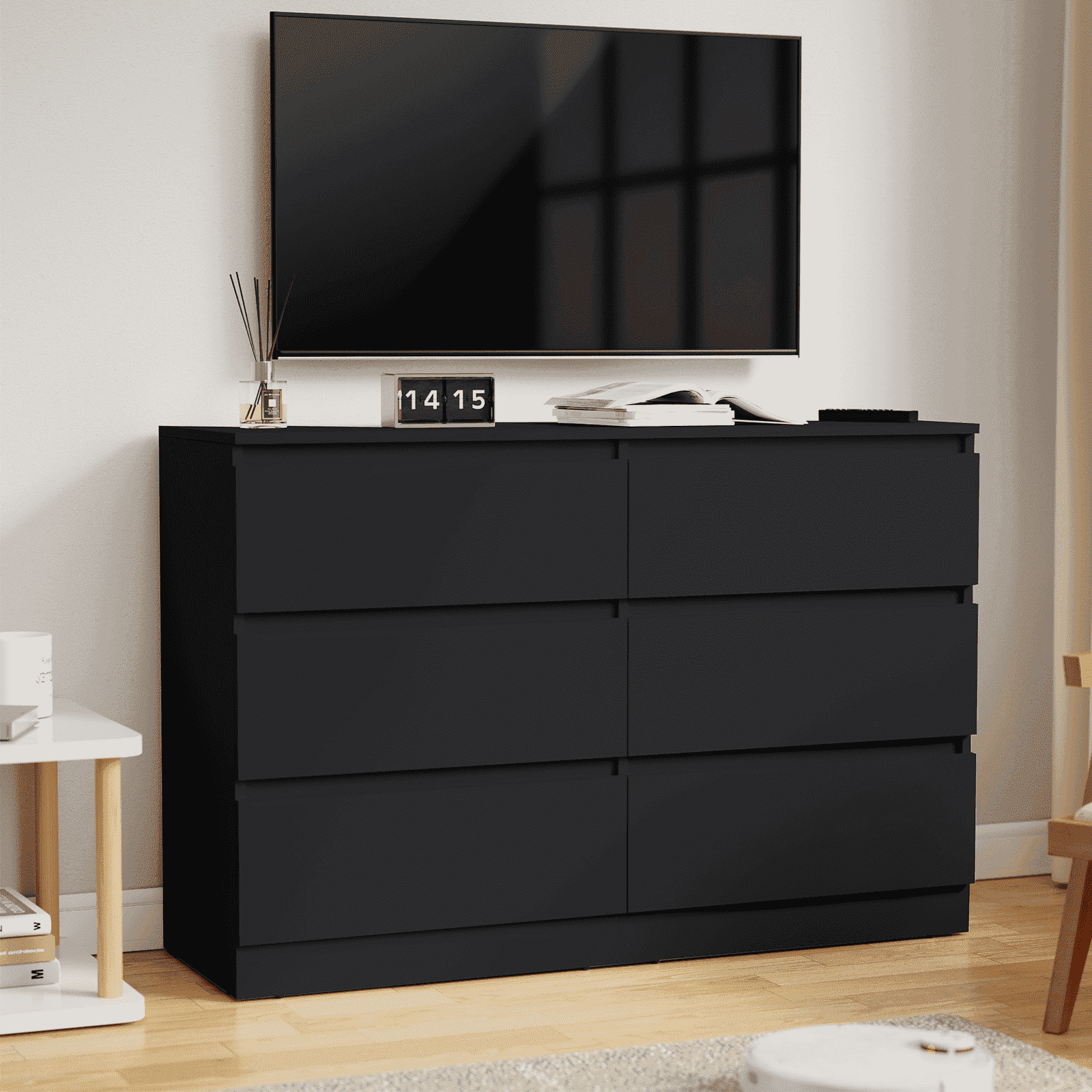 Hommpa Black 6 Drawers Dresser for Bedroom, Chest of Drawers TV Stand Dresser for Closet, Wooden Modern Storage Cabinet for Women Living Room Furniture