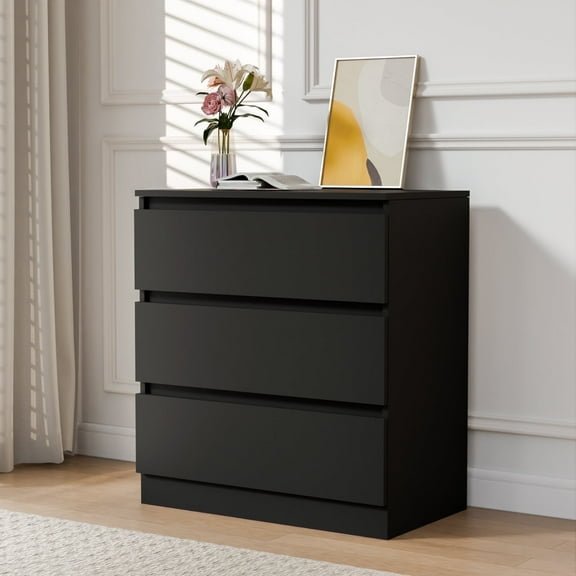 Hommpa Black Dresser for Bedroom, 3 Drawers dresser for closet, Small Chests of Drawers for Adult, 30" Tall Nightstand Wood Storage Cabinet for Living Room, Hallway, Entryway