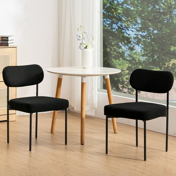 Hommpa Boucle Dining Chairs Modern Upholstered Kitchen Dining Chairs Set of 2 Beautiful Dining Room Side Chair for Dining Living Room Bedroom,Black