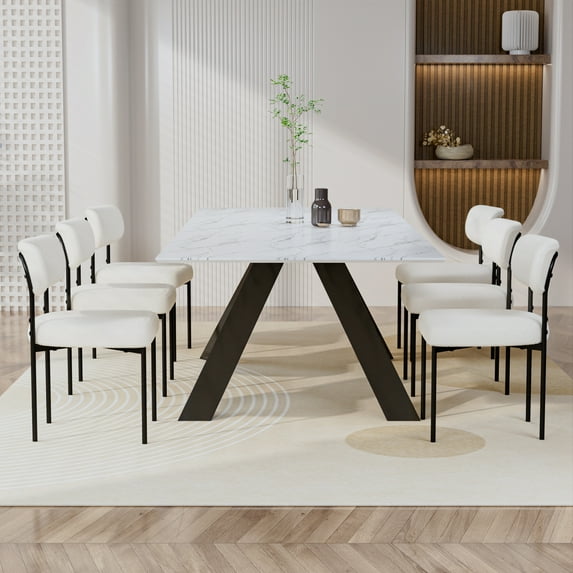 Hommpa Boucle Dining Chairs Modern Upholstered Kitchen Dining Chairs Set of 6 Beautiful Dining Room Side Chair for Dining Living Room Bedroom,White