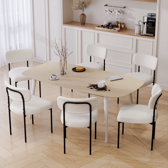 Hommpa Boucle Dining Chairs Set of 6 Modern Upholstered Kitchen Dining Room Chairs with Backrest & Metal Legs Accent Side Chairs White for Dining Kitchen Living Room Bedroom