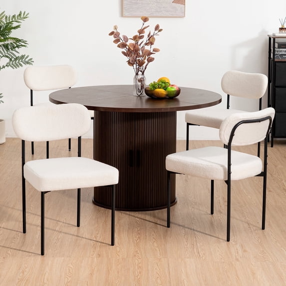 Hommpa Boucle Dining Chairs Set of 4 Modern Upholstered Kitchen Dining Room Chairs with Backrest & Metal Legs Accent Side Chairs White for Dining Kitchen Living Room Bedroom