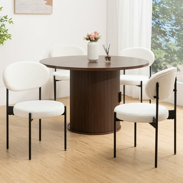 Hommpa Dining Chairs Set of 4 Upholstered Mid-Century Modern Accent Chairs with Back & Boucle Fabric & Metal Legs Stackable for Home Dining Room Kitchen Living Room