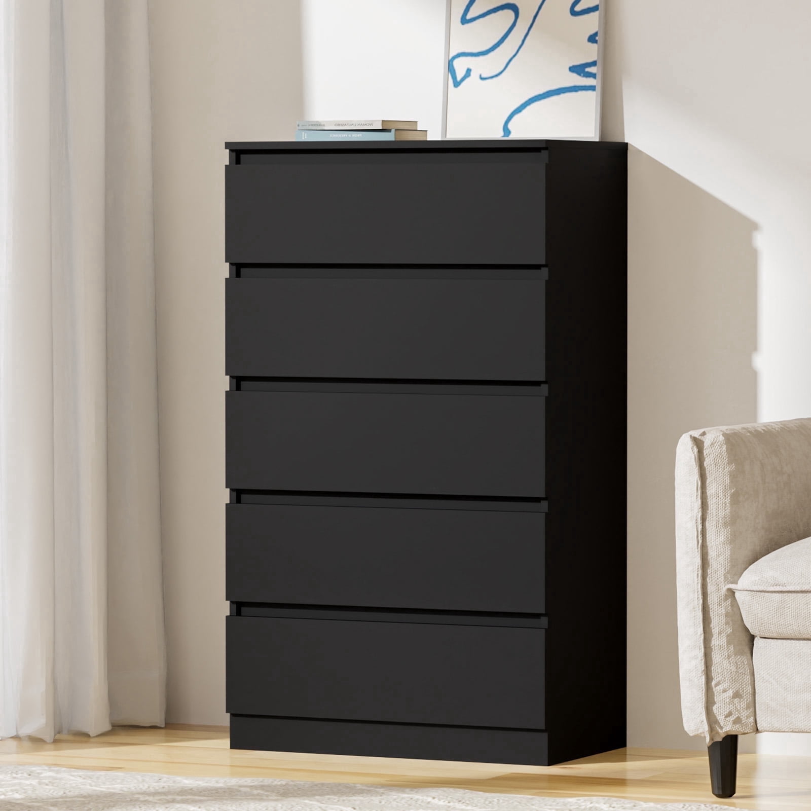 Hommpa Dresser for Bedroom, 48"H Black Dresser for Closet, 5 Drawers Tall  Wooden Modern Storage Chests of Drawers for Women, Living Room Furniture ...