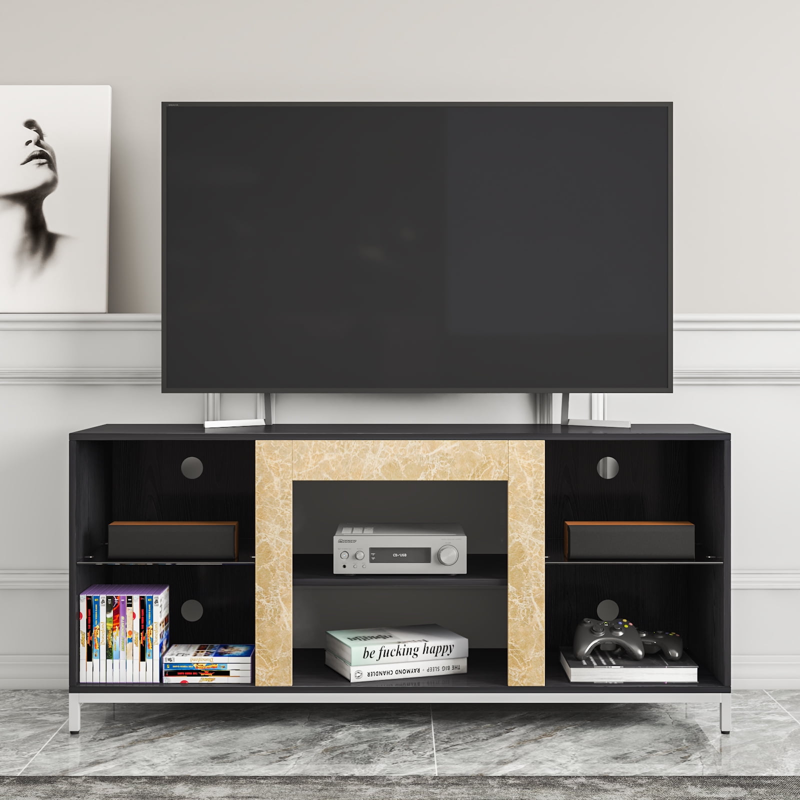 Hommpa Electric Fireplace Console TV Stand for TVs up to 63", Black