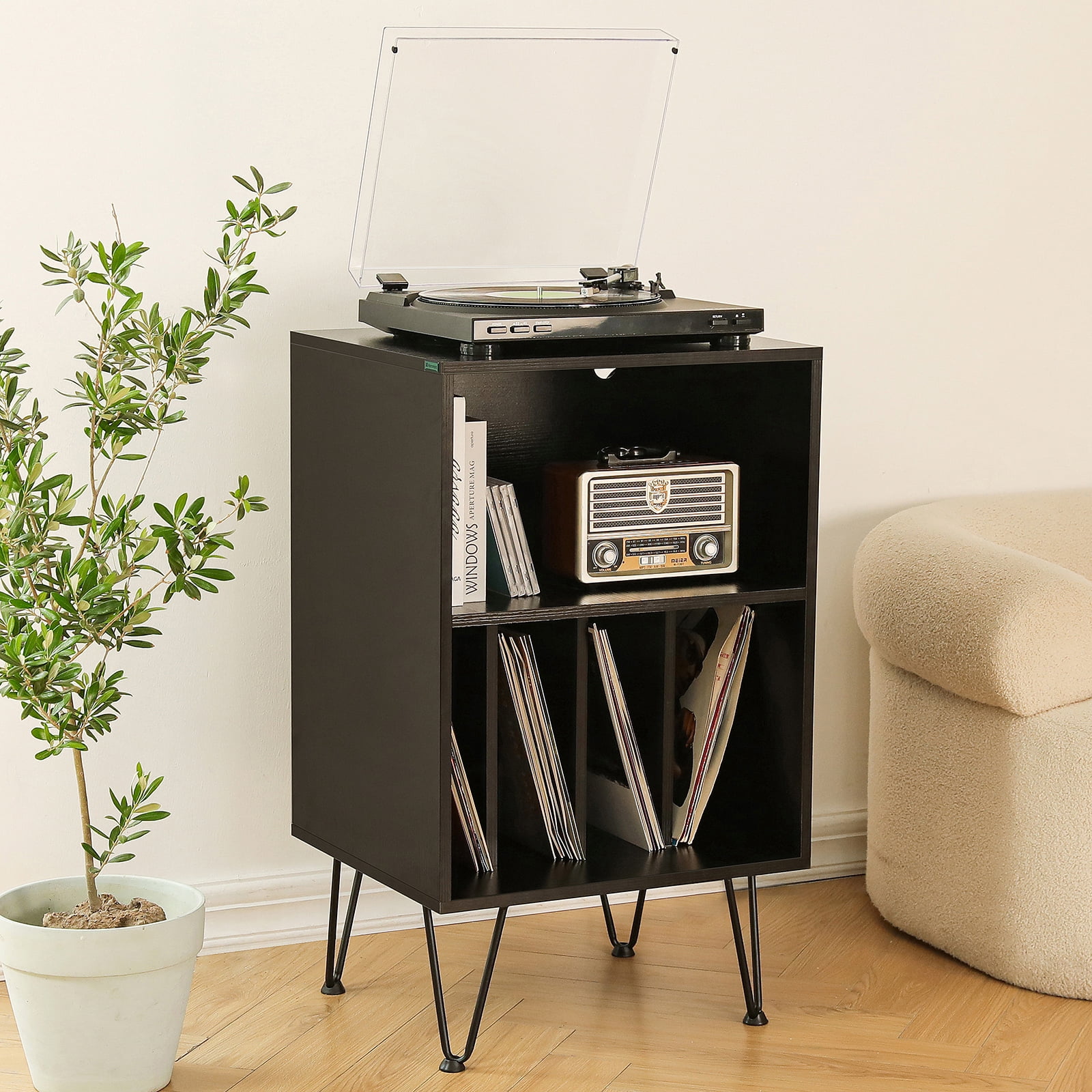 Hommpa End Table with Storage Shelf LED Side Table Cabinet for Living ...