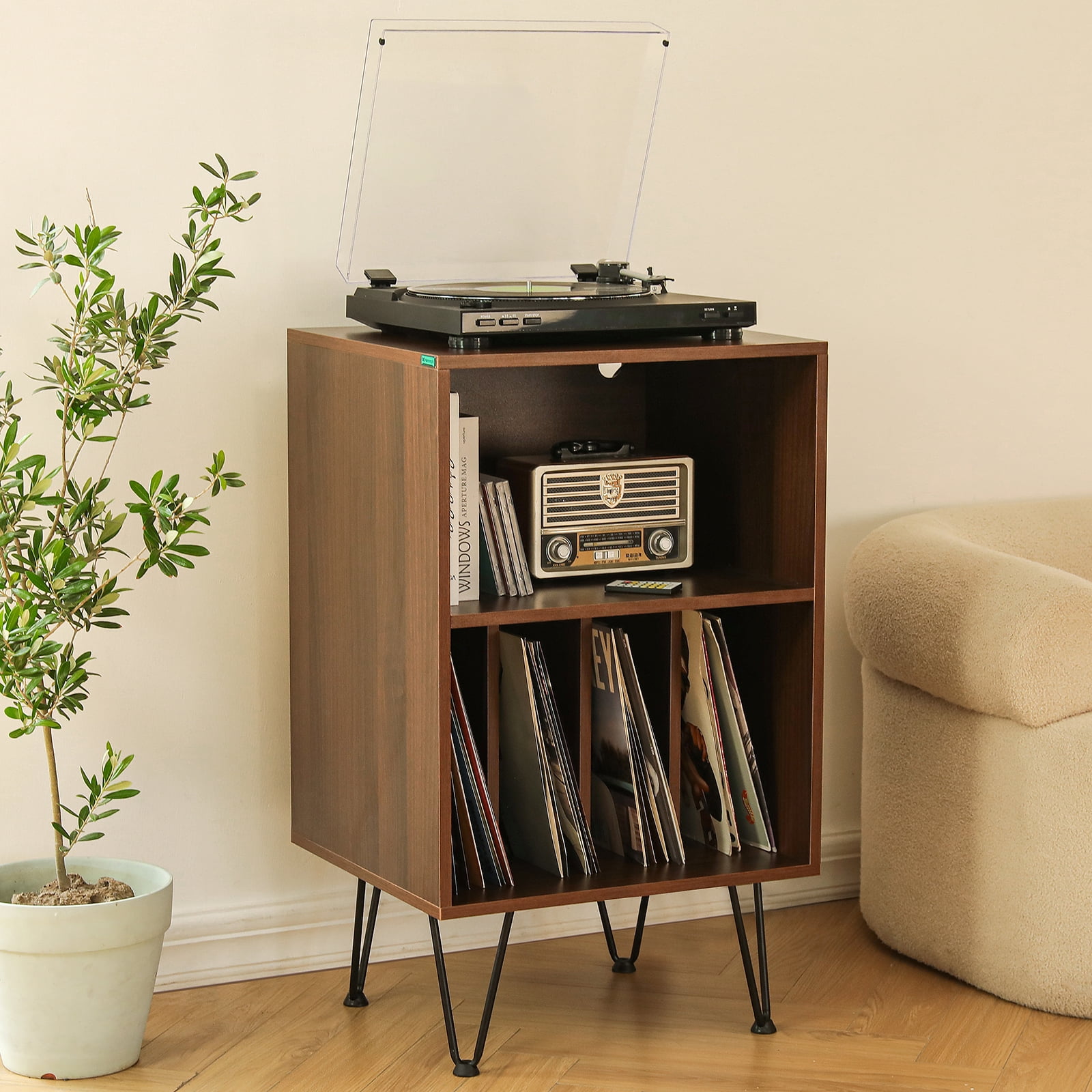 Hommpa End Table with Storage Shelf LED Side Table Cabinet for Living ...