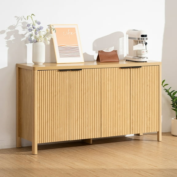 Hommpa Kitchen Sideboard with Storage 4 Fluted Doors & Adjustable Shelves Boho Accent Storage Cabinet for Dining Room Bar Buffet Table Living Room Entryway TV Console Christmas Gift