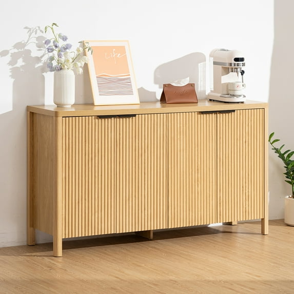 Hommpa Kitchen Sideboard with Storage 4 Fluted Doors & Adjustable Shelves Boho Accent Storage Cabinet for Dining Room Bar Buffet Table Living Room Entryway TV Console Christmas Gift