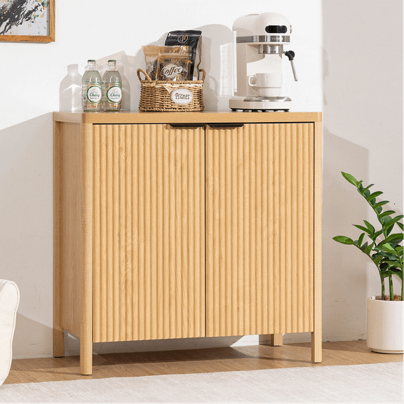 Hommpa Fluted Sideboard Cabinet with Adjustable Shelf Modern Storage Cabinet for Kitchen Dining Room Buffet Table Living Room Entryway TV Console, Natural Oak Christmas Gift