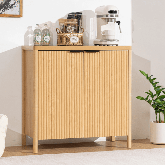 Hommpa Fluted Sideboard Cabinet with Adjustable Shelf Modern Storage Cabinet for Kitchen Dining Room Buffet Table Living Room Entryway TV Console, Natural Oak Christmas Gift
