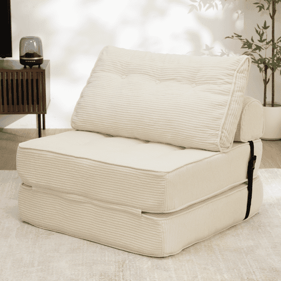 Hommpa Folding Sofa Bed Foldable Couch Bed Convertible Futon Chair with High Density Foam Filling with Pillow, Comfort Chair Bed for Living Room for Holiday Festival, Beige, Single