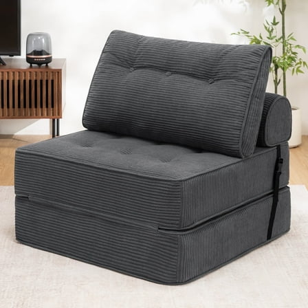 Hommpa Folding Sofa Bed Foldable Couch Bed Convertible Futon Chair with High Density Foam Filling with Pillow, Comfort Chair Bed for Living Room for Holiday Festival, Gray, Single