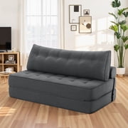 Hommpa Folding Sofa Bed Foldable Couch Bed Convertible Futon Chair with High Density Foam Filling with Pillow, Comfort Chair Bed for Living Room for Holiday Festival, Gray, Queen