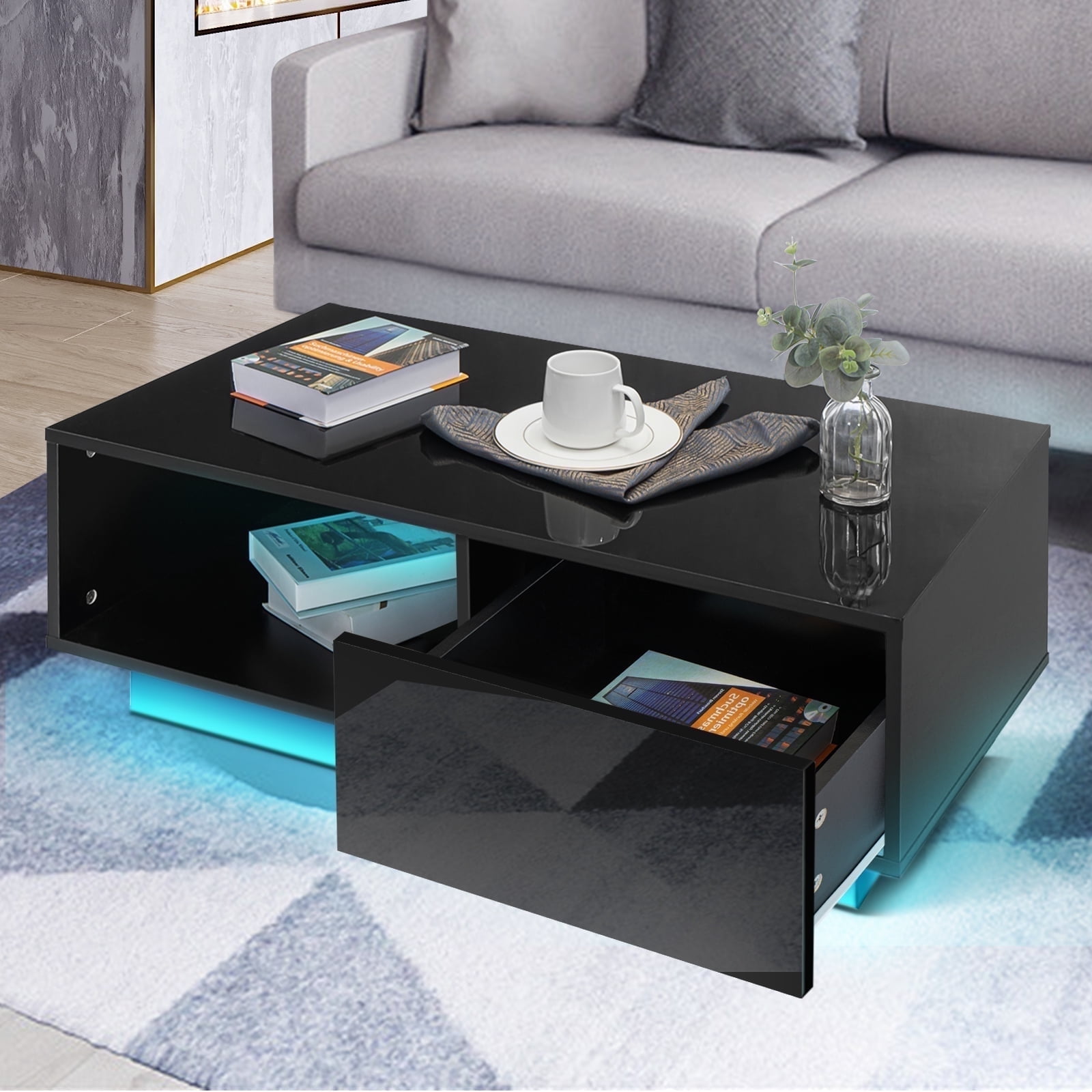 Storage Gloss End Table Hommpa High Gloss Black Coffee Table With