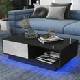 thumbnail image 1 of Hommpa LED Coffee Table Modern Side Tables High Gloss Cocktail Table with 2 Drawers Open Shelf for Living Room Gray Black, 1 of 10