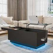 Hommpa LED Coffee Table with USB Ports and Outlets Lift Top Coffee Tables with Storage High Gloss White Rectangular Modern Center Table for Living Dining Room