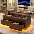 thumbnail image 1 of Hommpa LED Coffee Table with Lift Top and 2 Drawers, Hidden Compartment for Living Dining Room Walnut Sofa Side End Table, 1 of 14